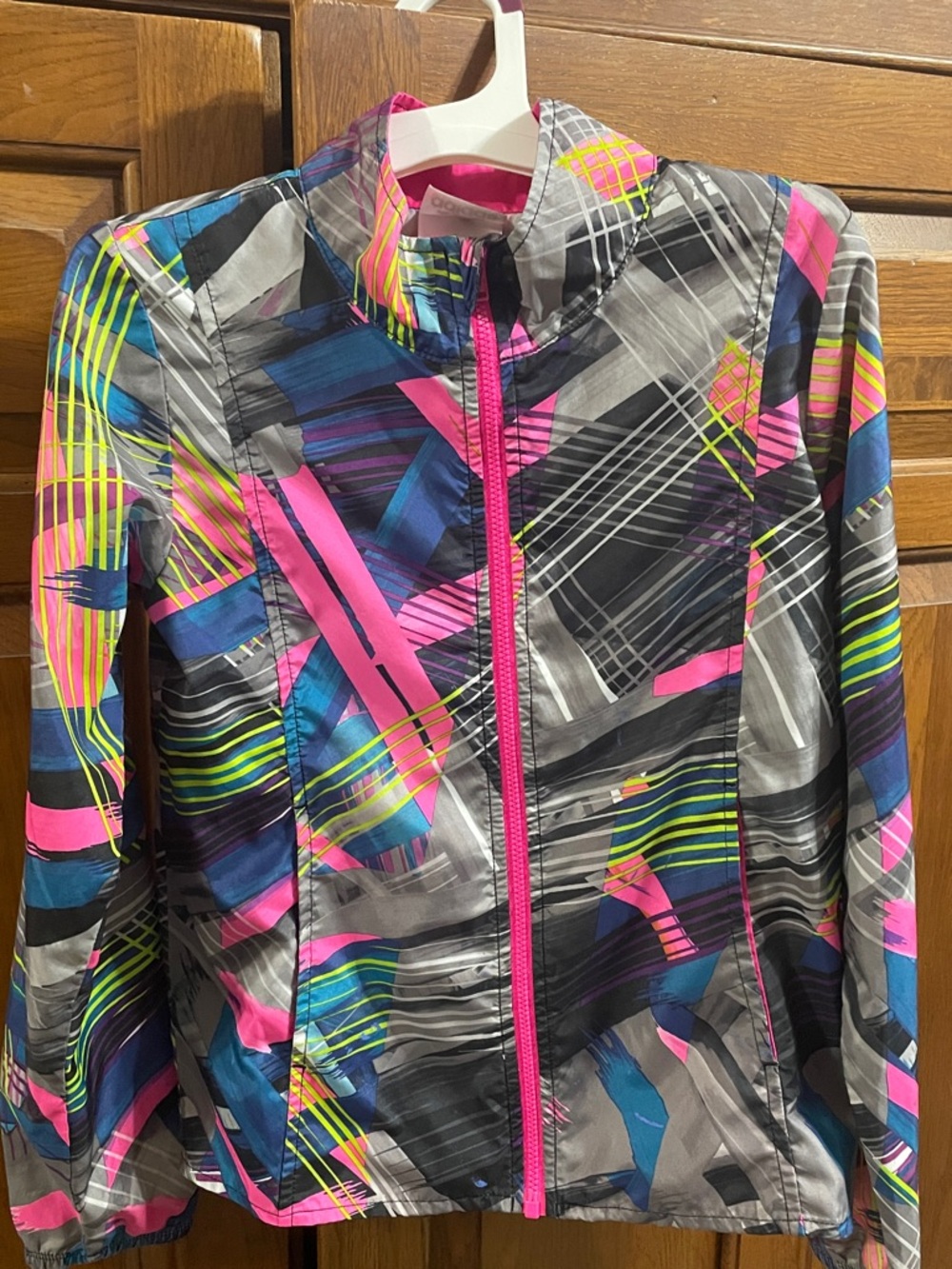 Girls  Neon Pink & Multicolor Printed Windbreaker Jacket, gently loved Sz.6/6x